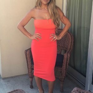 Kittenish Coral and Orange Strapless Dress